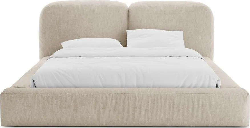 Bézs kárpitozott ágyneműtartós franciaágy ágyráccsal 160x200 cm Martina – Micadoni
