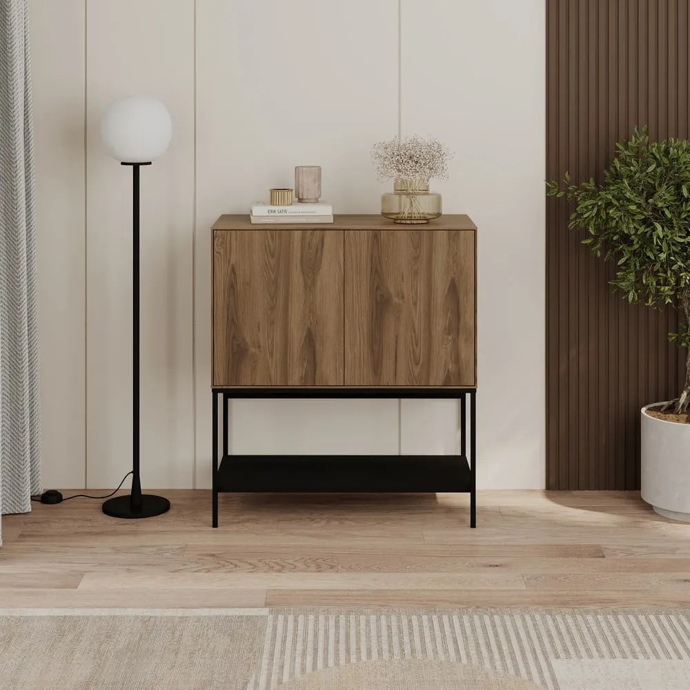 Fekete-natúr színű szekrény tölgyfa dekorral 80x90x40 cm Amira – Marckeric