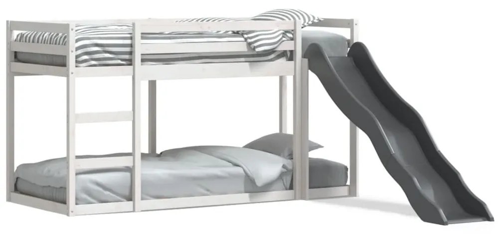 fehér tömör fenyő emeletes ágy csúszdával és létrával 90x200 cm