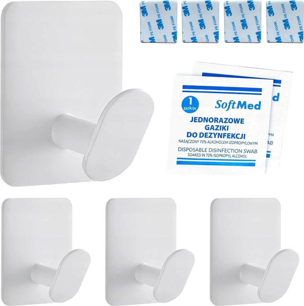 x4 Akasztó Öntapadós Fehér Fürdőszobai Szivacs Kefe Törölköző