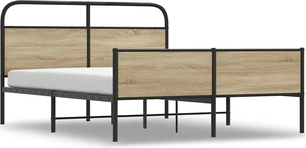 vidaXL füstös tölgy színű fém ágykeret matrac nélkül 180 x 200 cm