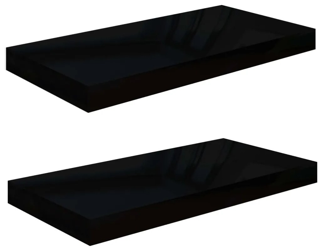 2 db magasfényű fekete MDF lebegő fali polc 50 x 23 x 3,8 cm