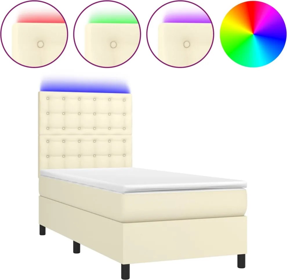 vidaXL krémszínű műbőr rugós ágy matraccal és LED-del 100x200 cm