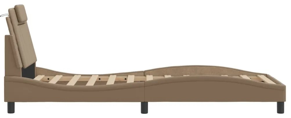 cappuccino színű műbőr ágykeret LED-világítással 80 x 200 cm