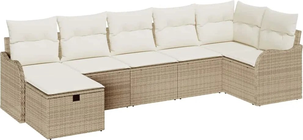 vidaXL Kerti Kanapé Szett párnával tárolóval 7 pcs Bézs Poli rattan