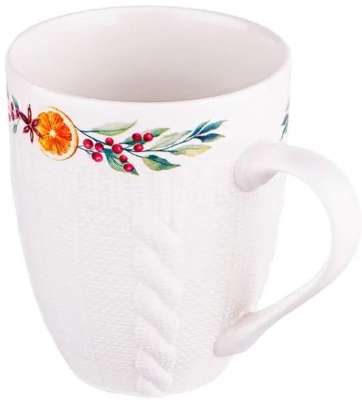Karácsonyi porcelán bögre 330 ml - kötött hatású narancs mintás