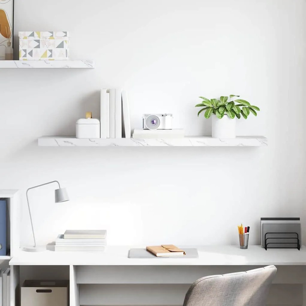Falpolc tárolóval Fehér márvány 120 x 23,5 x 4 cm Faanyag