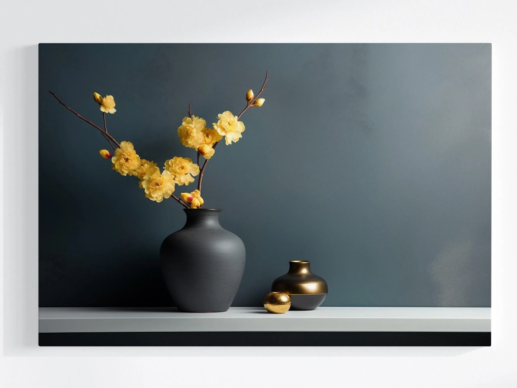Vászonkép Canvas Dekoráció Sárga Virágok Váza Arany Fekete 120x80