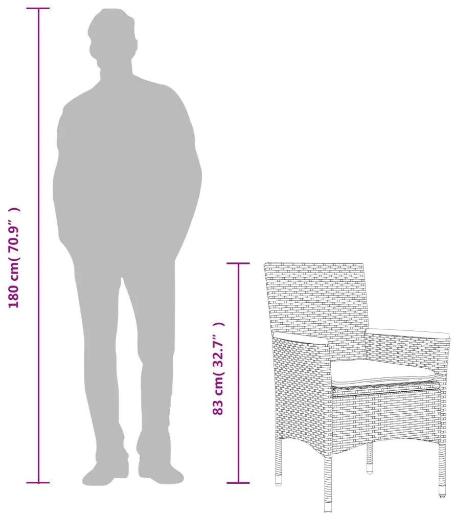 3részes szürke polyrattan/akácfa kerti étkezőgarnitúra párnával