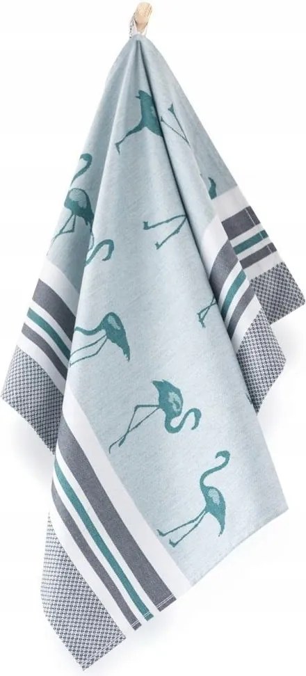 Konyhai törlőkendő egyiptomi pamut 50x70 flamingók mintás zöld