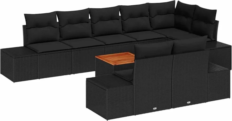 vidaXL Kerti Kanapé Szett párnával 9 pcs Fekete polirattan