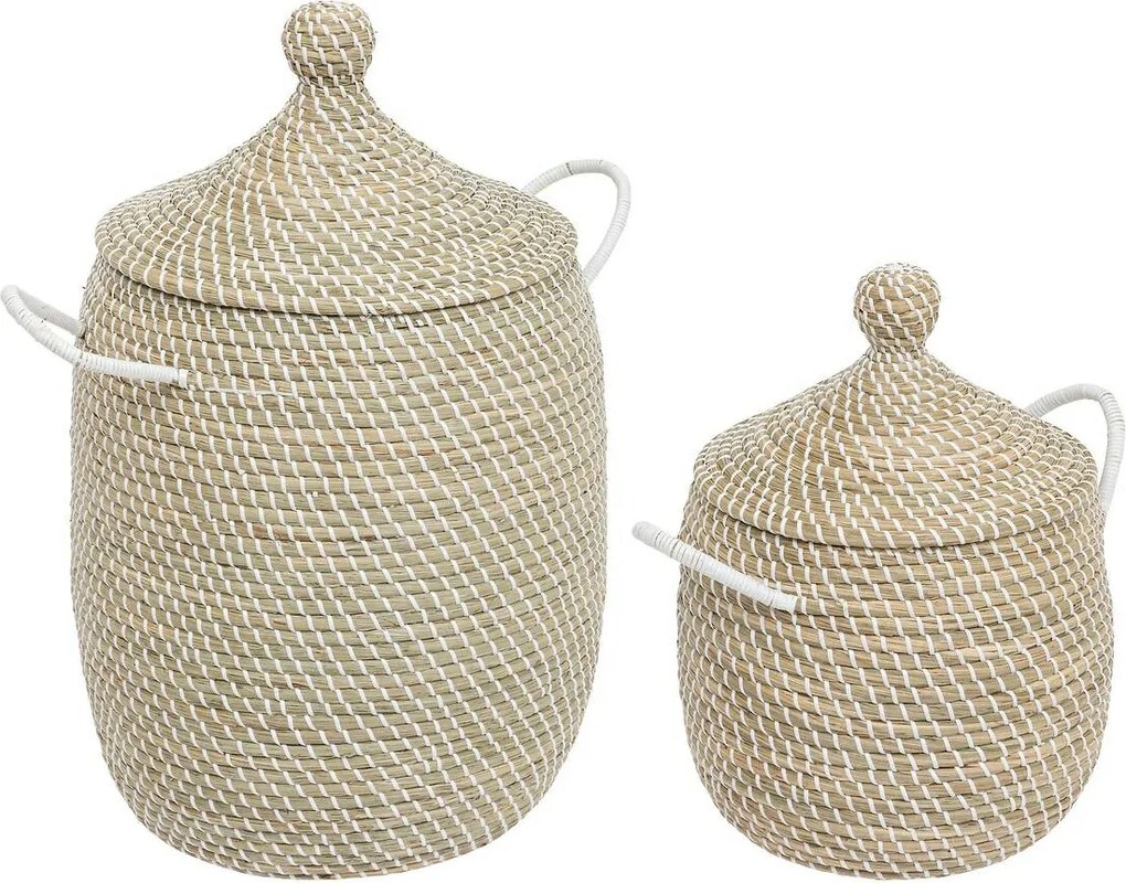 2 db-os Soley natúr Fonott Kosár Szett fedéllel és fogantyúkkal