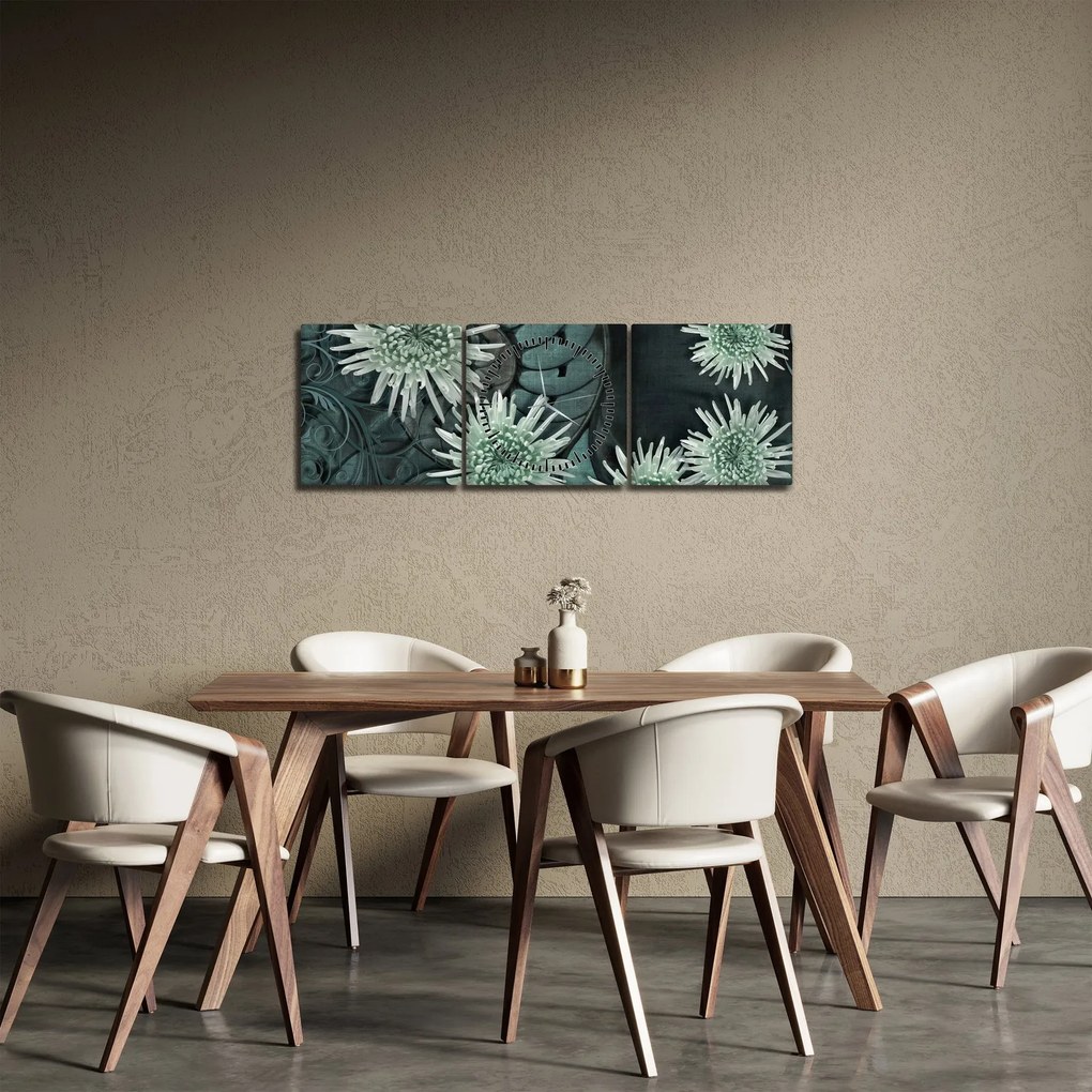 Kép - Zöld virágok (órával) (90x30 cm)