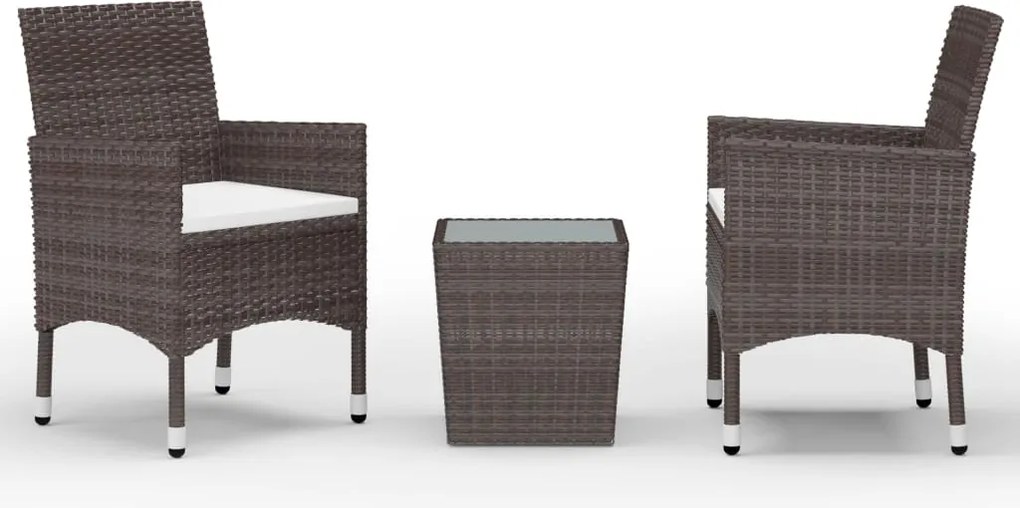 vidaXL 3 részes barna polyrattan és edzett üveg kerti bisztrószett