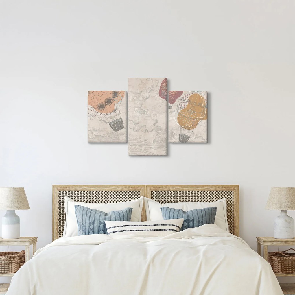 Kép - léggömbök a város felett , meleg tónusok (90x60 cm)