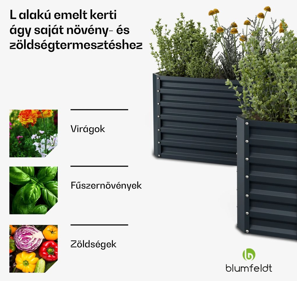 High Grow magaságyás, L alak, időjárásálló, korrózióálló, robusztus, 742 L