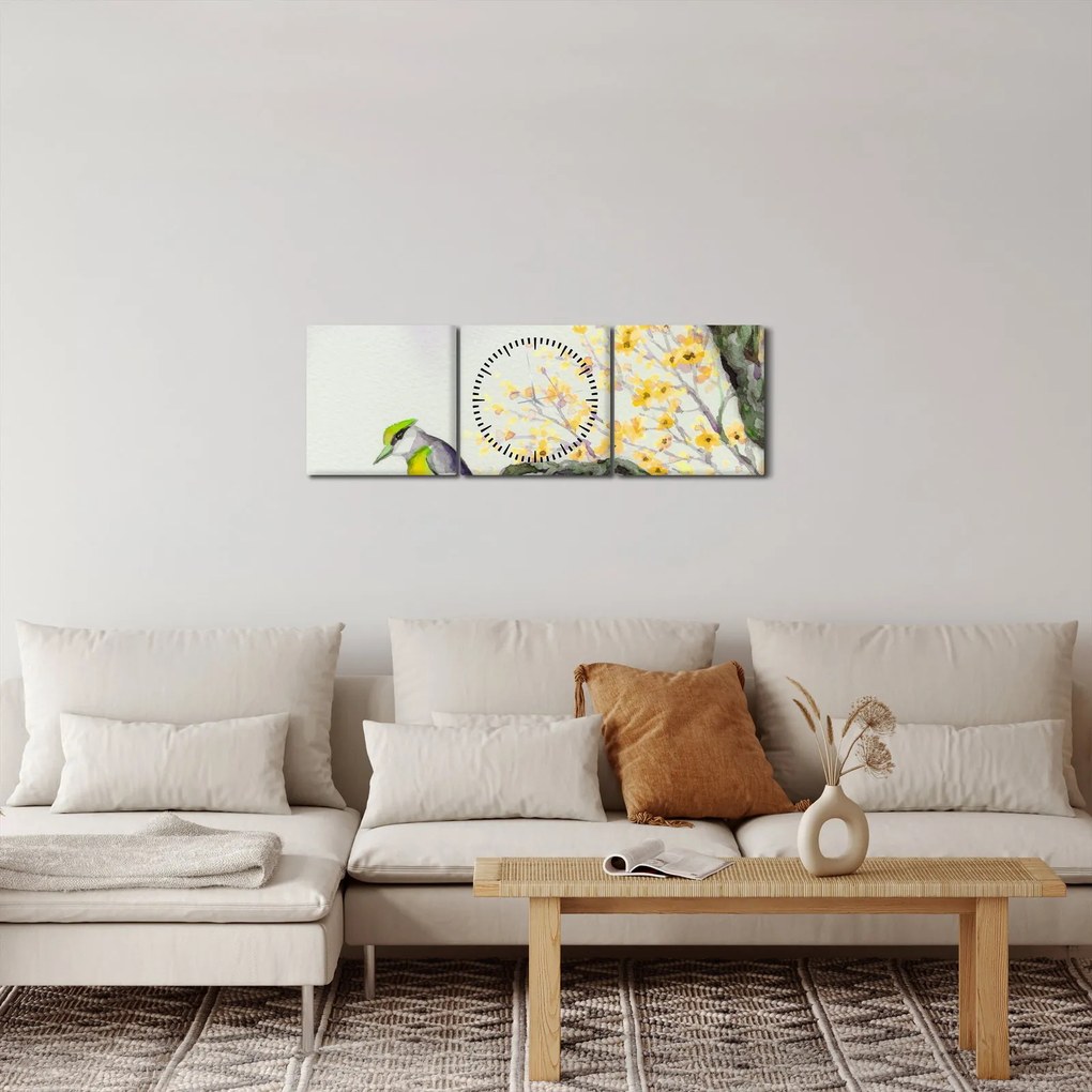 Kép - Akvarell madár a fán (órával) (90x30 cm)