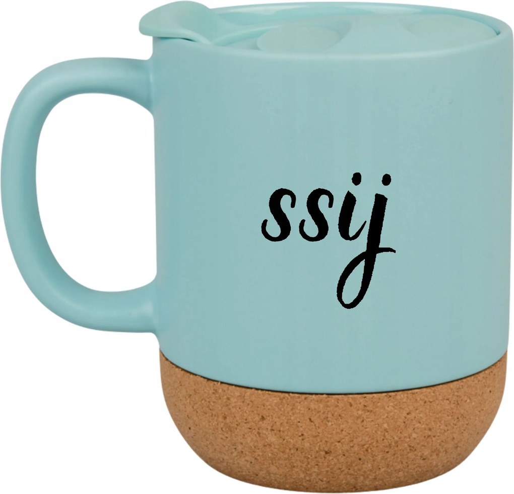 Kék Bögre Fedéllel És Parafa Aljjal Ajándék Szívó