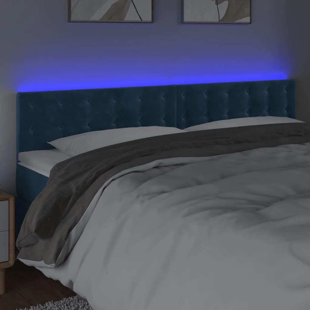 sötétkék bársony LED-es fejtámla 200x5x78/88 cm
