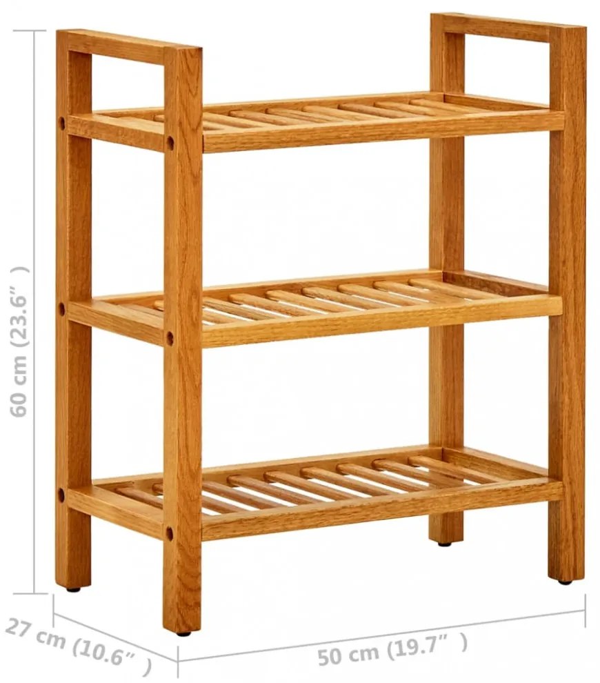 tömör tölgyfa cipőtartó 3 polccal 50 x 27 x 60 cm
