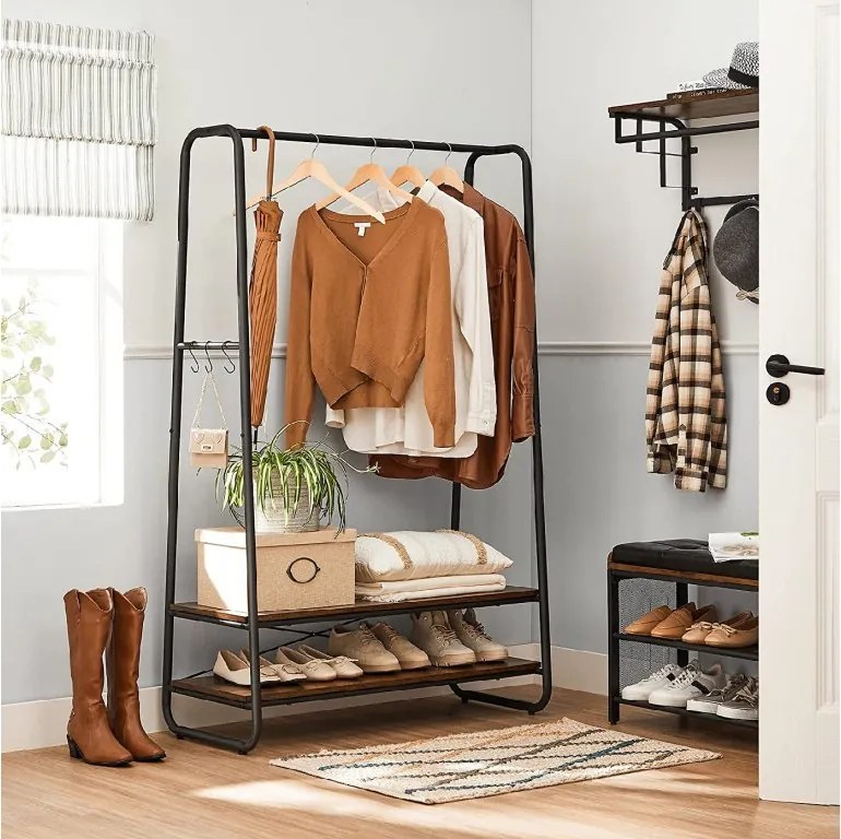 Ruhatartó állvány 2 polccal TAYLOR 100x45x160 cm, rusztikus barna