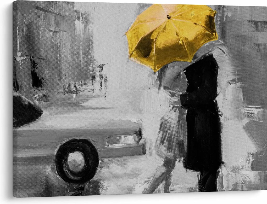 Kép - Szerelmespár egy esernyő alatt, sárga (70x50 cm)