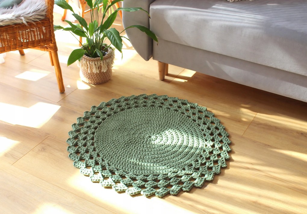 Zöld horgolt zsálya zsinóros szőnyeg kb. 80 cm Lengyel Termék