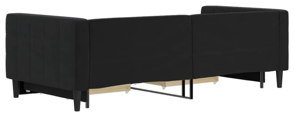 fekete kihúzható bársony heverő fiókkal 90 x 200 cm