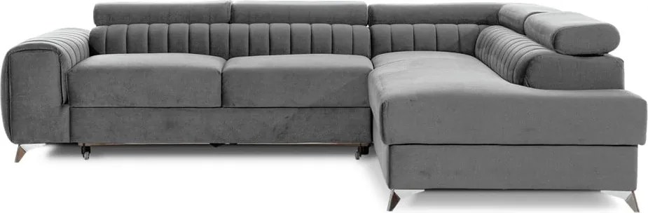 Szürke bársony kinyitható-tárolóhelyes sarokkanapé (jobb oldali-L alakú) Laurence – ELTAP