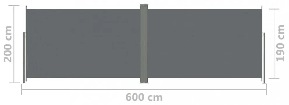antracitszürke behúzható oldalsó napellenző 200 x 600 cm