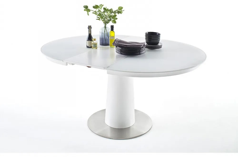 Waris Matt Fehér Lakkozott MDF-Üveg Bővíthető Étkezőasztal 120-160cm