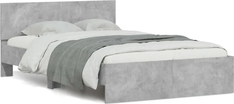 vidaXL betonszürke ágykeret fejtámlával 135 x 190 cm