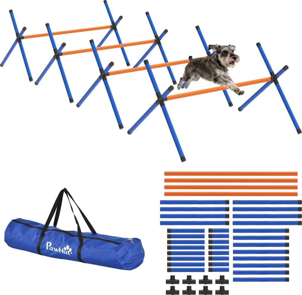 PawHut 4 részes agility készlet – állítható akadályok és hordtáska, hordozható edzőkészlet kistestű kutyáknak | Aosom
