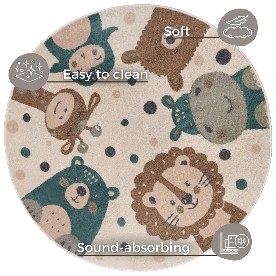 Bézs gyerek szőnyeg ø 100 cm Animal Party – Hanse Home