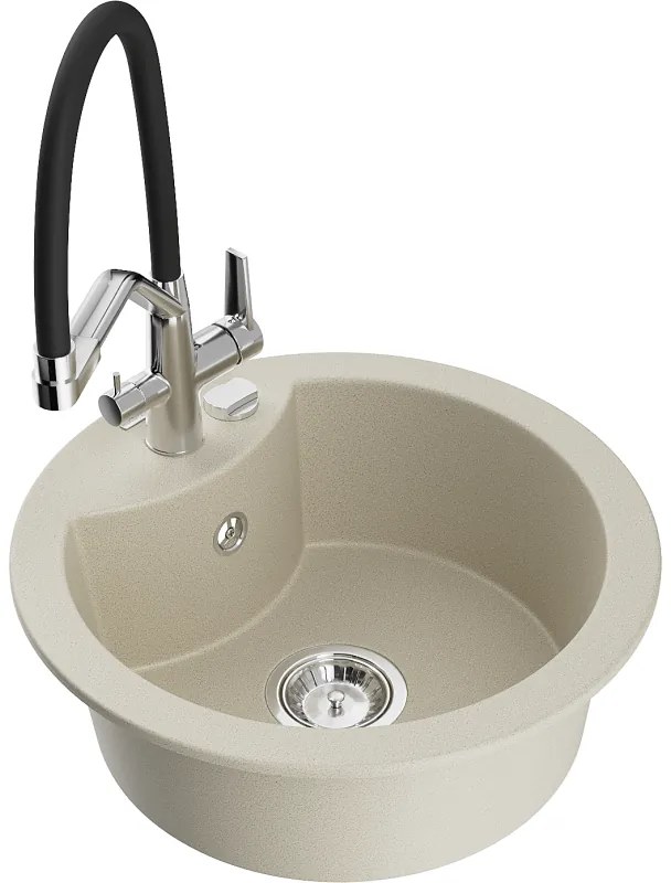 Mexen Diego egymedencés gránit mosogató Duo konyhai csapteleppel, bézs - 6512-69-671701-07