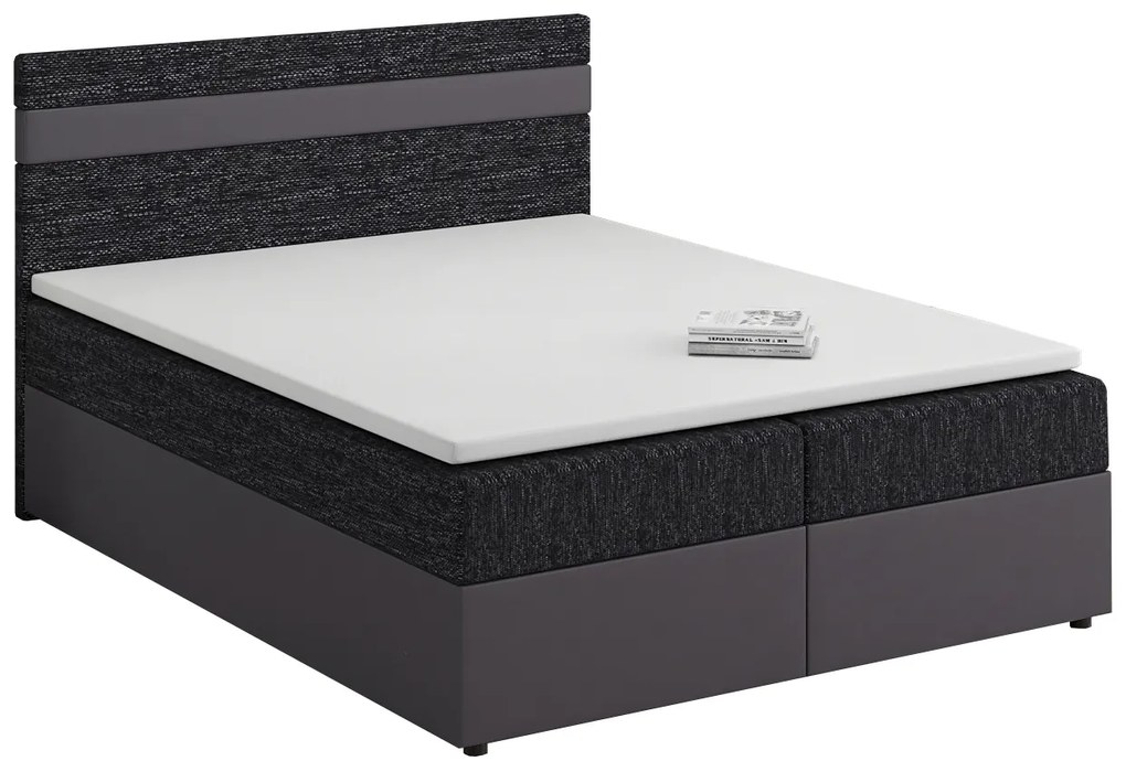 Franciaágy Boxspring 140x200 cm Mimosa (ágyráccsal és matraccal) (sötétszürke + fekete). 1007802