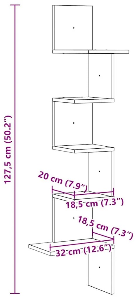 szürke sonoma szerelt fa fali sarokpolc 32x32x127,5 cm