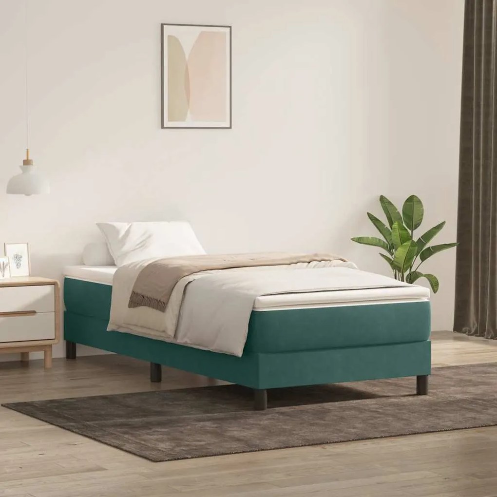 sötétzöld bársony rugós ágy matrac nélkül 80x220 cm