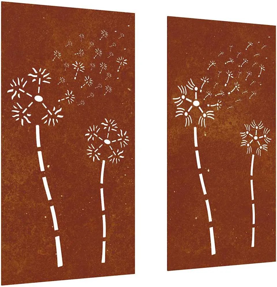 vidaXL 2 db virágmintás corten acél kerti faldísz 105 x 55 cm