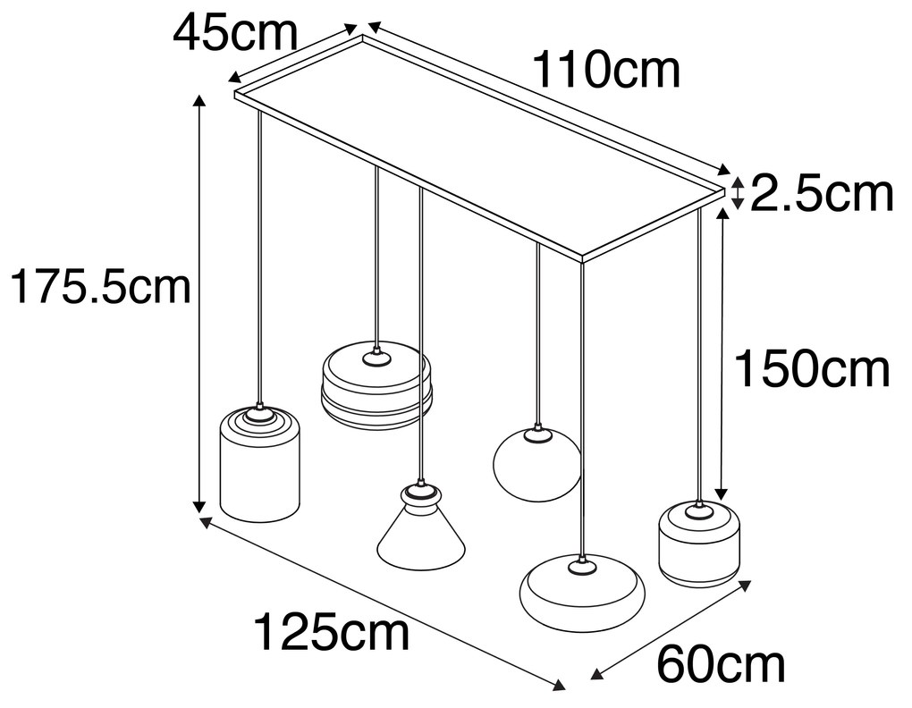 Art Deco függőlámpa fekete füstüveggel 6 lámpás - Wallace