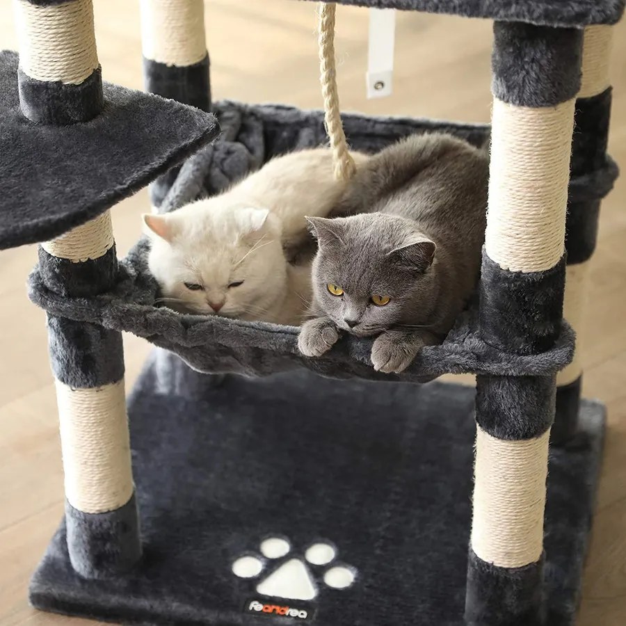 FEANDREA Macska kaparó, stabil macskatorony, 2 plüss fekhely, 143 cm