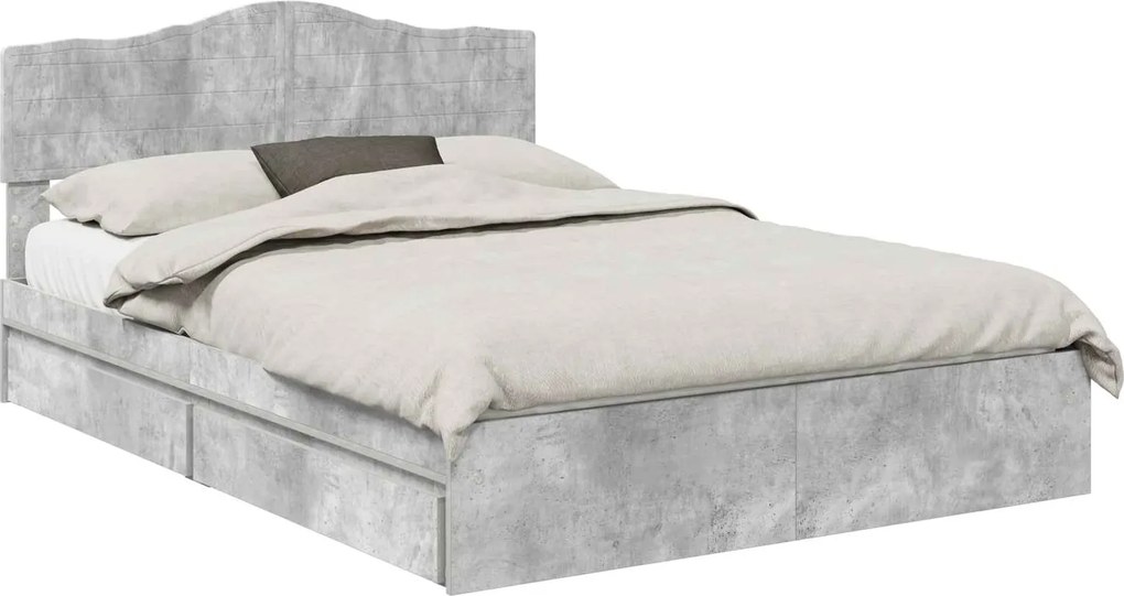 vidaXL Tárolós Ágy fejtámlával Beton Szürke 150 x 200 cm Faanyag