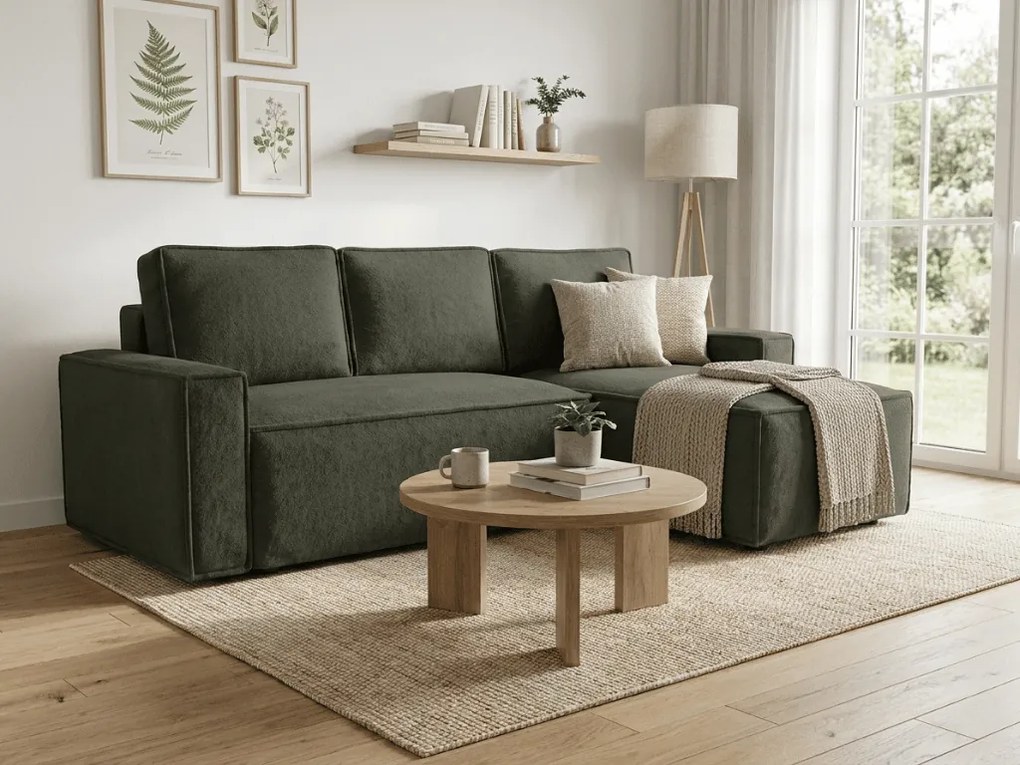 SMART BOUCLE L alakú kihúzható, megfordítható sarokkanapé 232x143 cm, sötétzöld