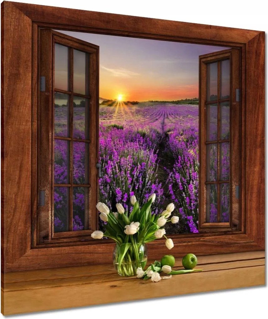 Vászonkép 80x80 Kilátás az ablakból a levendulára