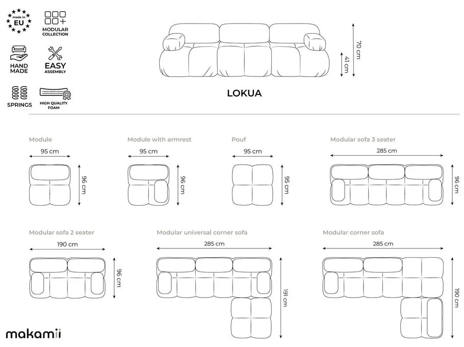 Világoszöld bársony moduláris kanapé 285 cm Lokua – Makamii