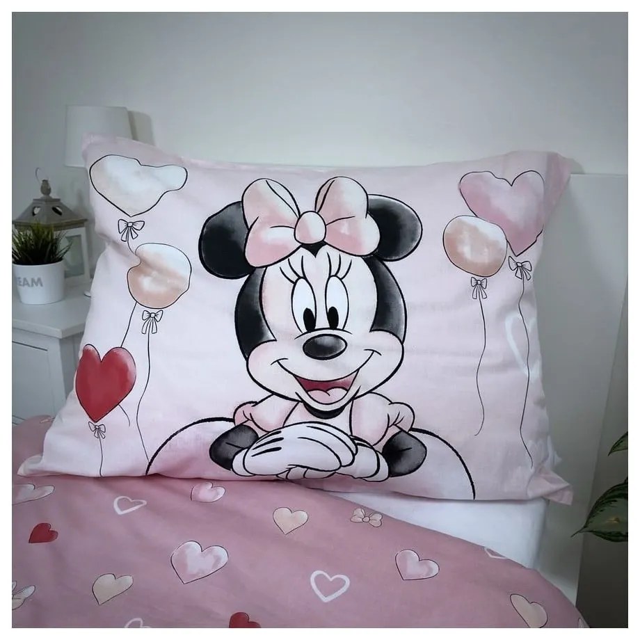 Rózsaszín egyszemélyes pamut gyerek ágyneműhuzat 140x200 cm Minnie "Balloon" – Jerry Fabrics