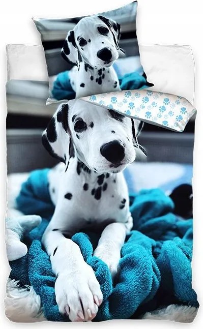 Ágyneműhuzat Dalmata kutya/kék- 140X200 Oeko-tex pamut