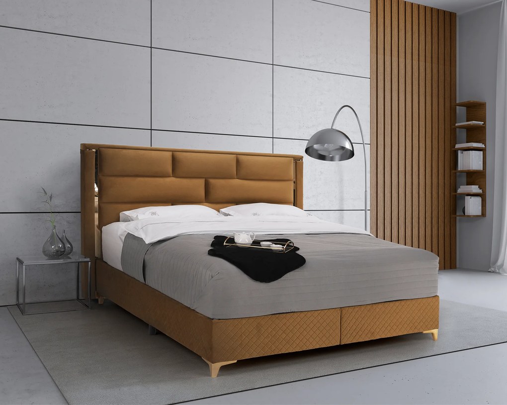 Boxspring ágy 160x200, világosbarna, GOLDBIA