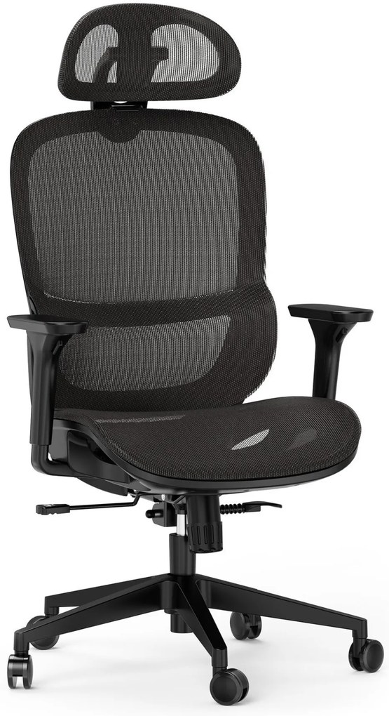 Ergonomikus irodai forgószék Neyo deréktámasz, fejtámla, háló, fekete