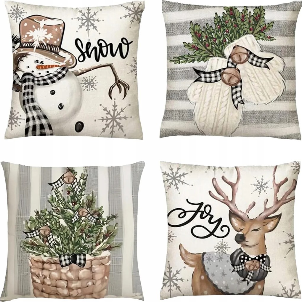 Karácsonyi Párnahuzat Szett 45X45 CM Hóember Rénszarvas 4DB